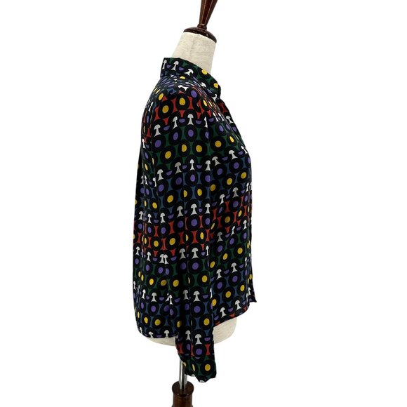 Alice + Olivia Womens XS Top Willa Silk Placket Multicolor Print Button Blouse - Picture 3 of 9